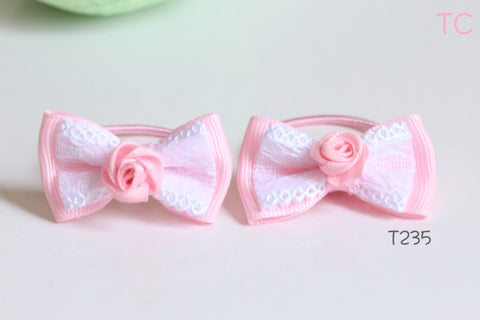 Elegant Lace Hair Ties with Rose, pink/ purple (T235-T236)