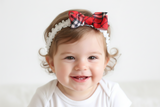 Red Gingham Hair Bow Baby Headband (BB184)