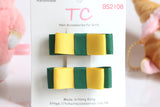Classic Bow Hair Clips of Good Hope School / dark Yellow and Forest Green (one pair) (BS2108)