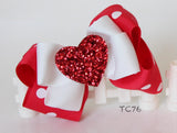 Glitter Heart and Red Big Bow Hair Clips (TC76-TC77)