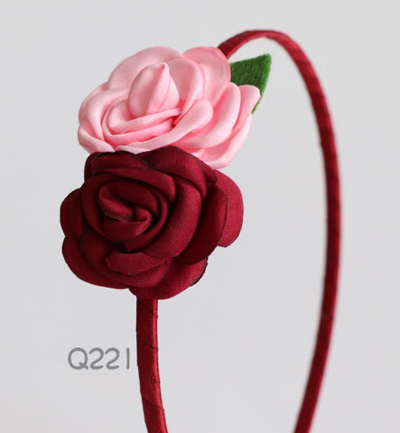 粉色和酒紅色花花頭箍（Q221）