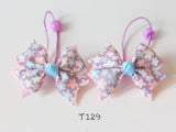 Purple Floral-print Hair Ties (T129)