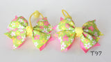 Pink and Yellow Floral-print Hair Ties (T97)